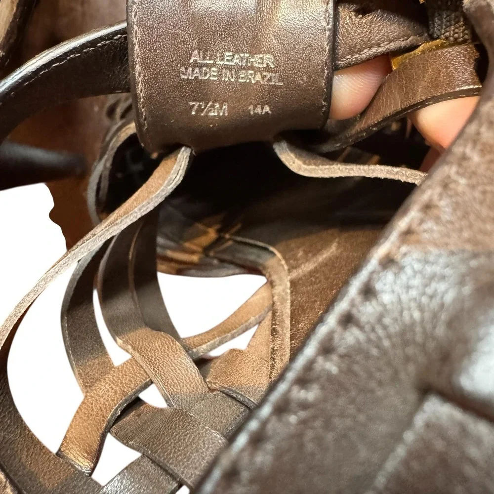 Tory Burch Shoes Womens Size 7.5M Brown Leather Woven‎ High Heel Sandals Strappy
